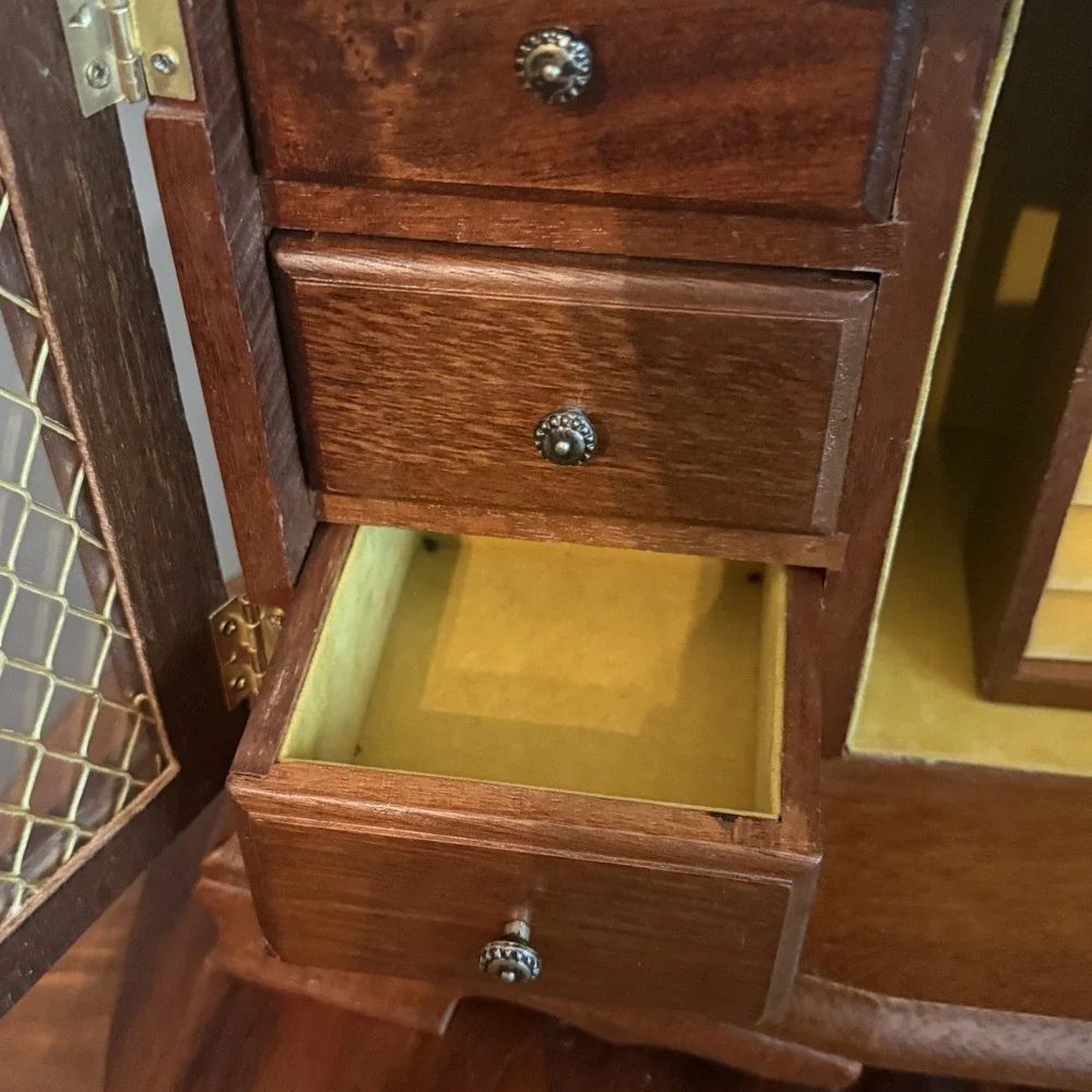 Large Vintage Wooden Jewelry Box Armoire Chest Mirror 6 Drawers 18